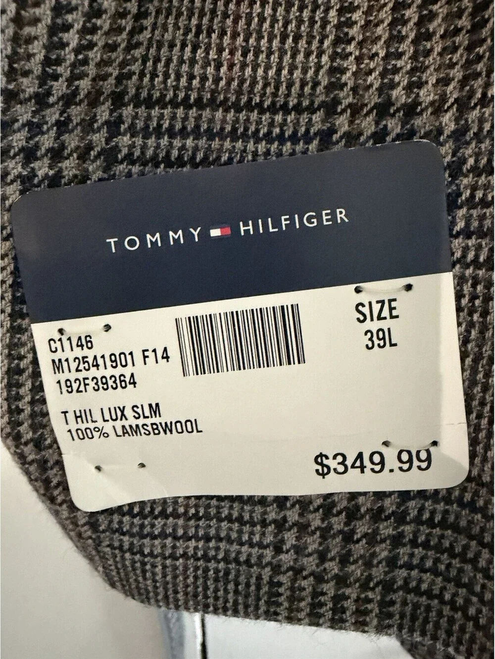 NWT $398 Tommy Hilfiger Luxury 100% Lambswool Glen Plaid Slim Fit Blaze 39L Lux